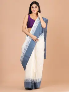Laa Calcutta Off White & Grey Pure Cotton Jamdani Saree