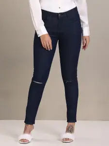 U.S. Polo Assn. Women U S Polo Assn Women Navy Blue Skinny Fit Mid Rise Slash Knee Stretchable Jeans