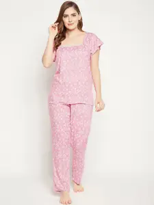 Clovia Pretty Florals Top & Pyjama Rayon Night suit
