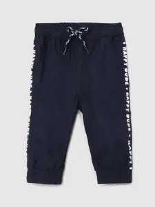 max Infants Boys Navy Blue & White Solid Pure Cotton Joggers