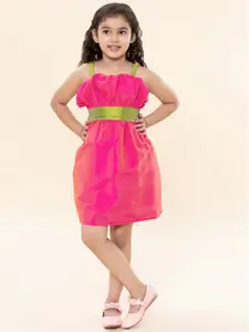 A.T.U.N. A T U N Girls Pink & Green Solid Fit and Flare Dress
