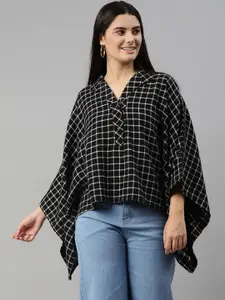 Ayaany Black & Off White Checked Extended Sleeves Monochrome Kaftan Top