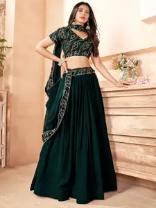 FABPIXEL Green & Gold-Toned Embroidered Sequinned Semi-Stitched Lehenga & Unstitched Blouse With Dupatta