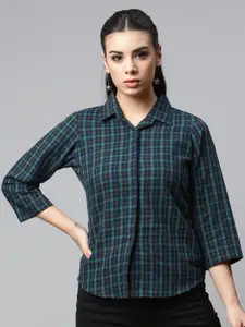 Ayaany Women Navy Blue Gingham Checked Casual Shirt