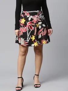 Ayaany Women Black Floral Printed Cotton Skirt