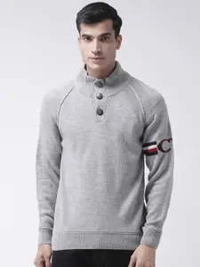 Club York Men Grey & White Cable Knit Pullover