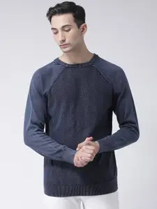 Club York Men Navy Blue Cable Knit Pullover