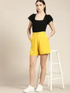 her by invictus Women Mustard Yellow Solid Regular Shorts