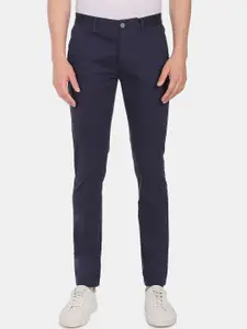 AD By Arvind Men Navy Slim Fit Flat Front Solid Casual Chinos