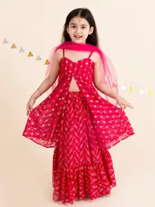 pspeaches Girls Magenta & Gold-Toned Embellished Sequinned Ready to Wear Lehenga Choli