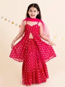 pspeaches Girls Magenta & Gold-Toned Embellished Ready to Wear Lehenga Choli