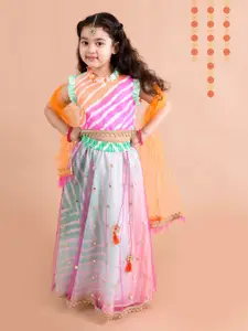 pspeaches Girls Pink & Orange Printed Ready to Wear Lehenga & Blouse With Dupatta