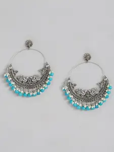 Sangria Silver-Toned & Blue Crescent Shaped Chandbalis