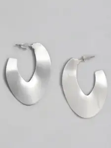 Sangria Silver-Toned Oval Half Hoop Earrings