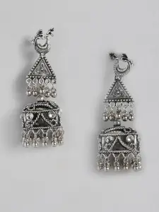 Sangria Dome Shaped Oxidised Jhumkas Earrings