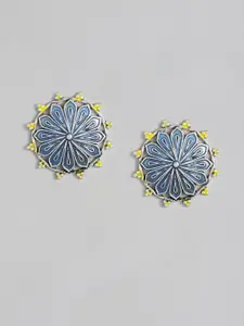 Sangria Navy Blue & Yellow Enamelled Oversized Studs