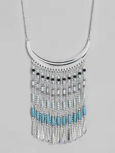 Sangria Silver-Toned & Blue Beaded Necklace