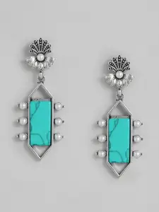 Sangria Oxidised Geometric Design Drop Earrings