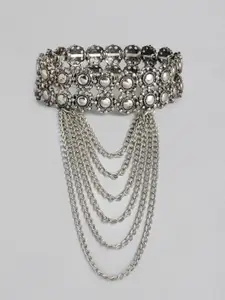 Sangria Silver-Toned Layered Chain Elasticated Bracelet