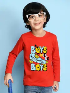 NUSYL Boys Red & Blue Printed T-shirt