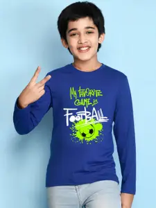 NUSYL Boys Blue & Green Typography Printed T-shirt