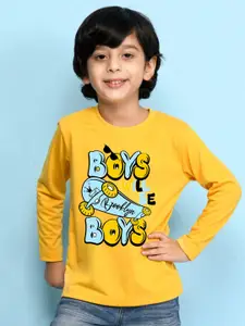 NUSYL Boys Yellow Printed Cotton T-shirt
