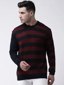 Club York Men Maroon & Black Striped Pullover