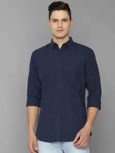 Allen Solly Men Navy Blue Slim Fit Grid Tattersall Checks Checked Casual Shirt