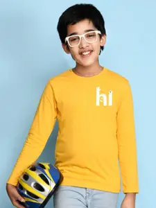 NUSYL Boys Yellow Typography Printed Cotton T-shirt