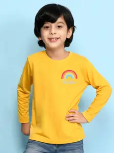 NUSYL Boys Yellow Printed Cotton T-shirt