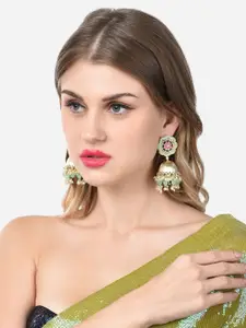 Zaveri Pearls Green Contemporary Meenakari  Jhumkas Earrings