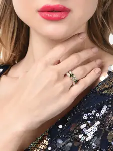 Zaveri Pearls Gold-Plated Green & White Pearl Beaded Finger Ring