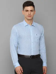 Allen Solly Men Blue Linen  Slim Fit Printed Formal Shirt