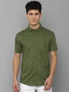 Louis Philippe Jeans Men Olive Green Geometric Print Slim Fit Cotton Casual Shirt