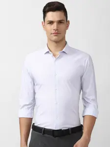 Peter England Men White Slim Fit Micro Checks Casual Shirt