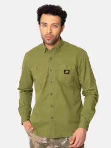 Royal Enfield Men Olive Green Solid Cotton Casual Shirt