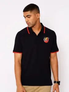 Royal Enfield Men Black Solid Polo Collar T-shirt