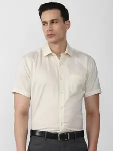 Van Heusen Men Beige Solid Cotton Formal Shirt