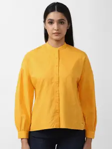 Van Heusen Woman Women Orange Solid Mandarin Collar Extended Sleeves Cotton Casual Shirt