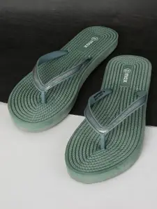 max Women Green Self-Design Slip-On Flip Flops