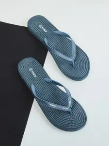 max Women Blue & White Slip-On Self Design Flip Flops