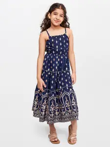 Global Desi Girls Blue & Beige Floral Maxi Dress