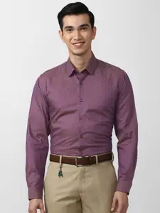 Peter England Men Pure cotton Purple Slim Fit Printed Formal Shirt