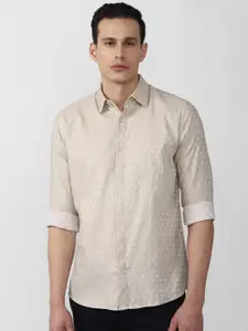 V Dot Men Pure cotton Khaki Slim Fit Printed Casual Shirt