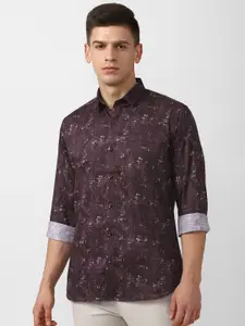 V Dot Men Brown Slim Fit Floral Printed Pure Cotton Casual Shirt