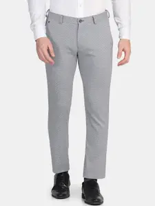 Blackberrys Men Grey Textured Slim Fit Low-Rise Trousers