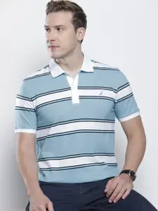 Nautica Striped Polo Collar Pure Cotton T-shirt