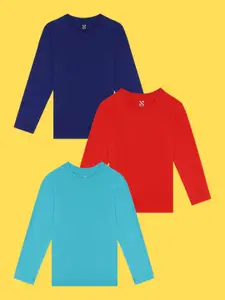 NUSYL Boys Red & Blue Pack Of 3 Solid T-shirt
