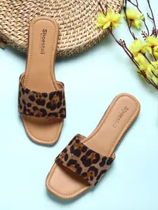 Shoestail Women Beige Printed Open Toe Flats