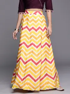 Libas Women Yellow & Pink Chevron Flared Maxi Skirt